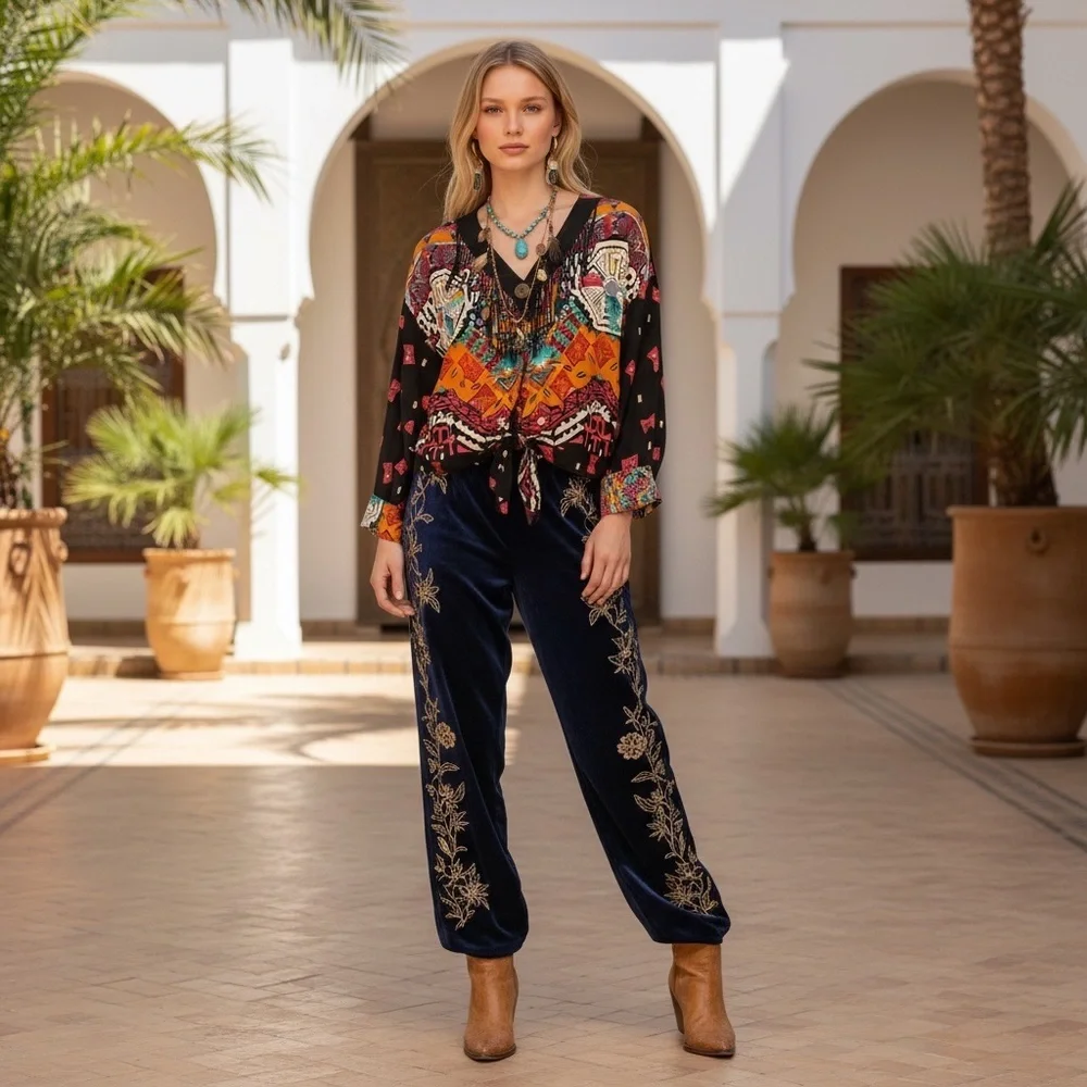Vintage Marsha and Julio for Componix Boho Art Shirt 80s 90s Statement Top SZ 8 - Picture 7 of 12
